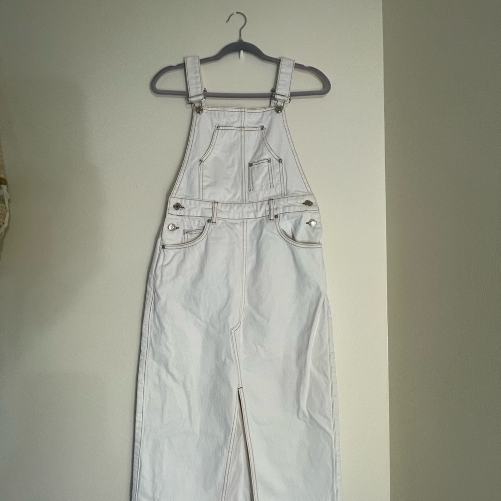 ZARA Cream Denim Overall Dress XS (Fits 24)